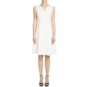 Oui linen fit & flare sleeveless white knee length dress 6 excellent condition